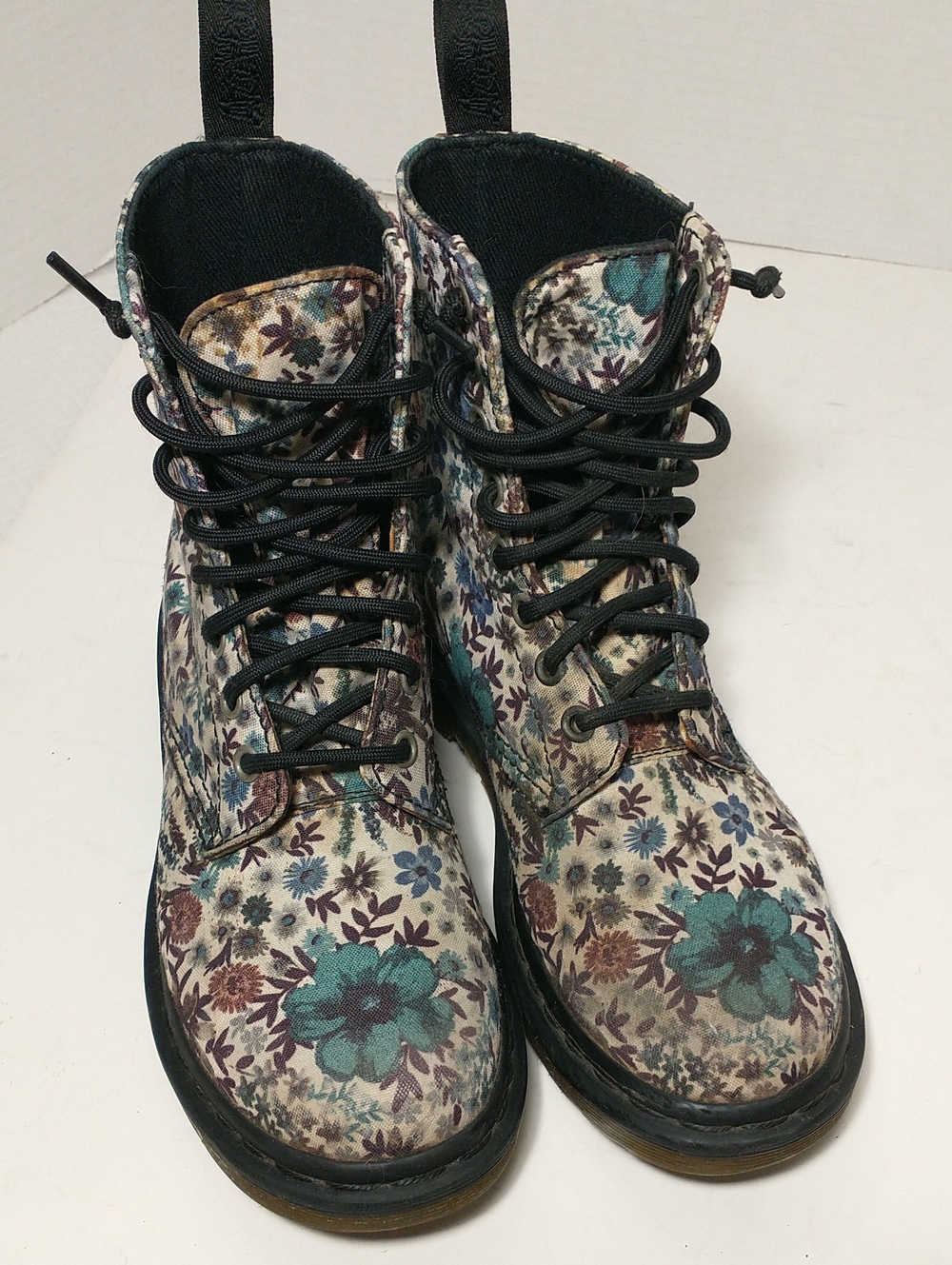 Doc Martens Page Wanderlust Floral Canvas Boot, Size 6, Blue/Brown, Cottage Core